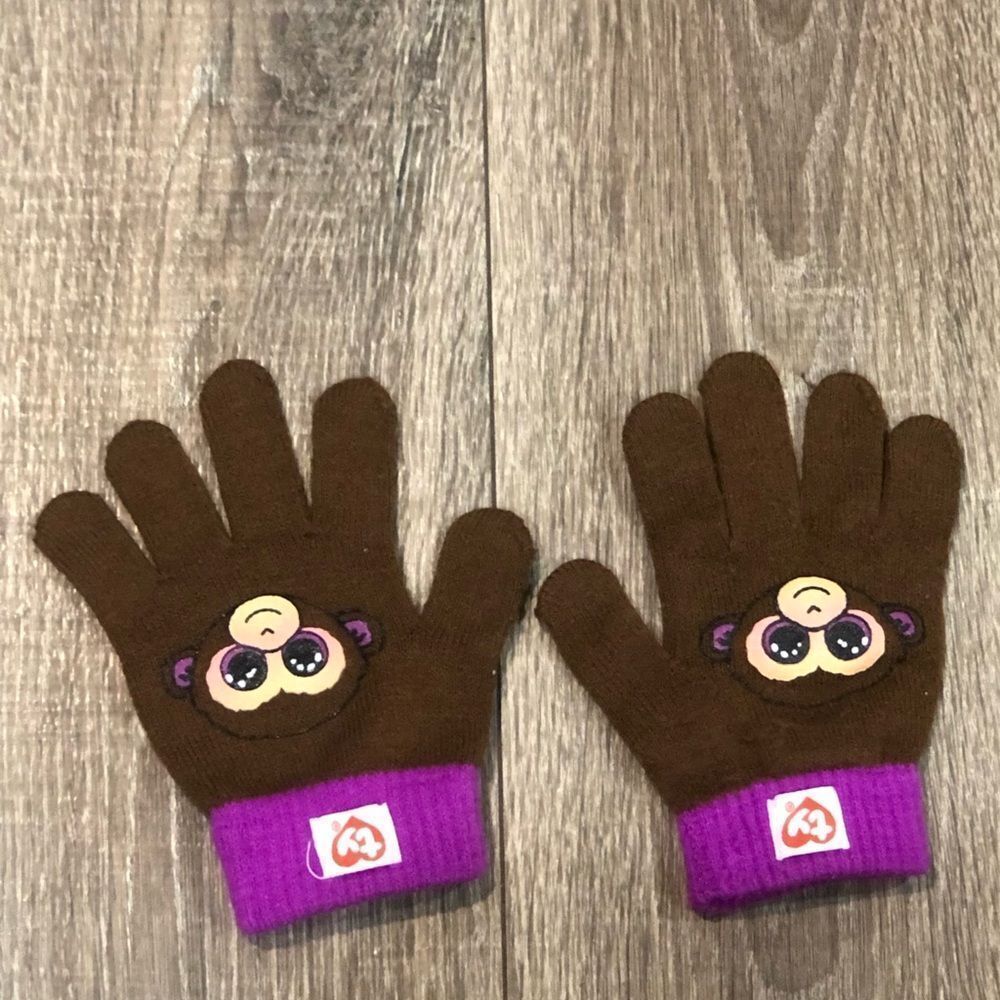 ty Kids Mittens Size For Toddlers Brown and Purple Mittens with Monkey Design